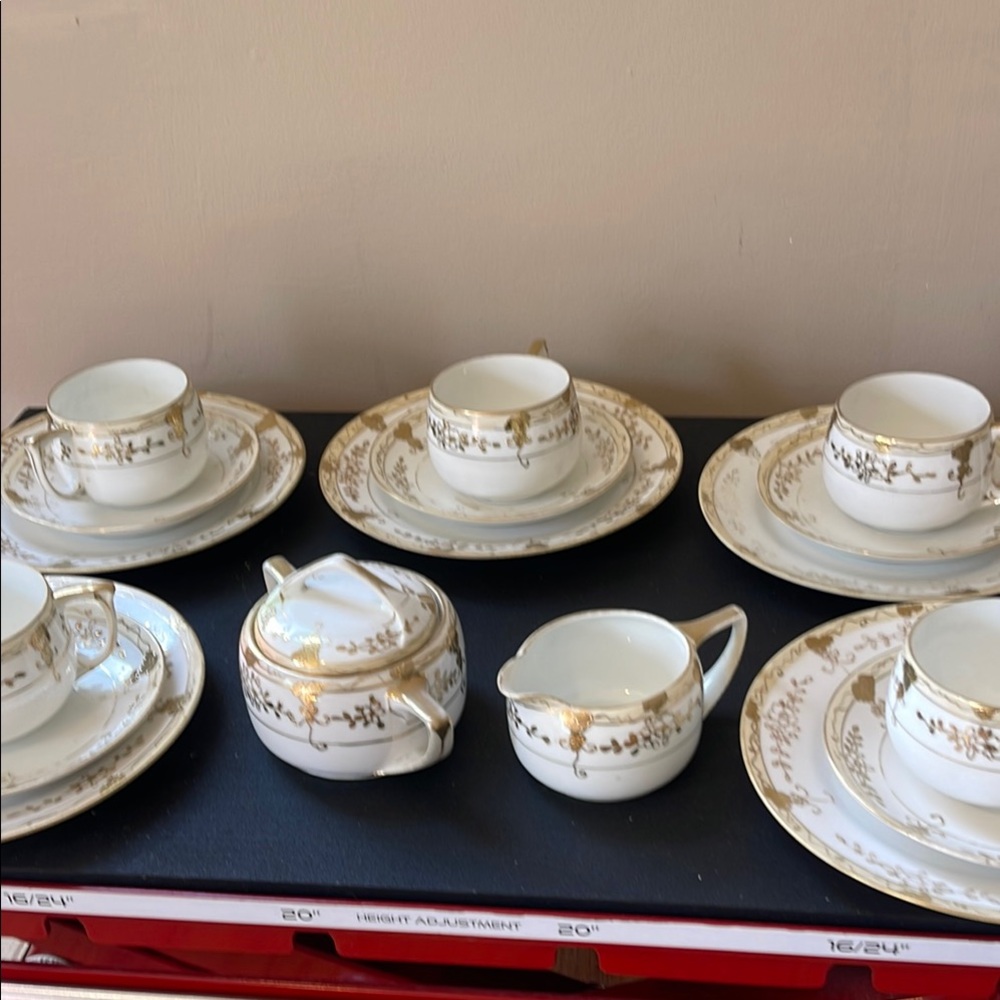 Nippon Japanese Hand Painted Gold Tea Set Complete Fine China Very Rare Teacups